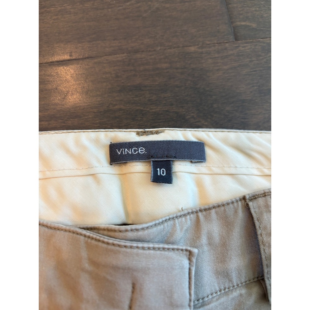 Vince Khaki Tan Pleated Cotton Blend Chino Trousers Pants Size 10 Made in USA - Picture 4 of 9